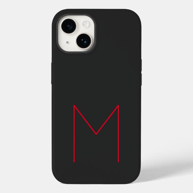 Coques Case-Mate iPhone Gris Noir Rouge Bold Monogramme Moderne Votre nom (Verso)