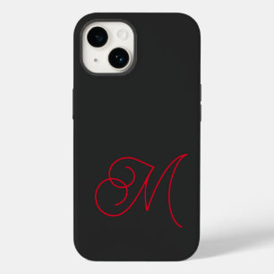 Coque Pour iPhone 14 Gris Noir Rouge Monogramme Classique Script