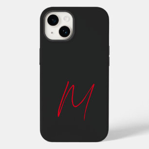 Coque Pour iPhone 14 Gris Noir Rouge Monogramme Classique Script