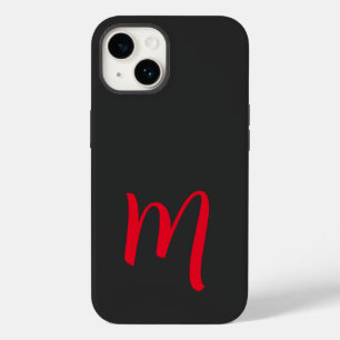 Coque Pour iPhone 14 Gris Noir Rouge Monogrammé Écriture Classique