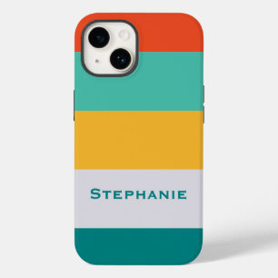 Coque Pour iPhone 14 Gris vert coloré Orange Abstrait rayures Nom