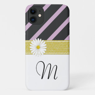 Coque Case-Mate Pour iPhone Gris Violets, Motif rayé, Lignes, Monogramme