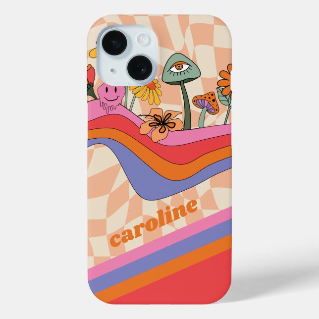 Coques Case-Mate iPhone Groovy 70s Champignon Fleur Personnalisé pêche (Verso)