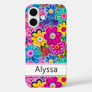 Coques iPhone 16 Groovy Rétro Floral Personnalisé