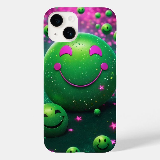 Coques Case-Mate iPhone Groovy Smiley Vibes – Neon Green & Cosmic purple (Verso)