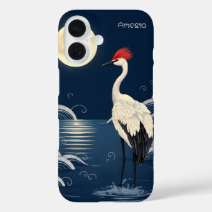 Coques iPhone 16 Grue japonaise élégante Lune