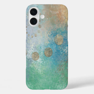 Coques iPhone 16 Plus Grunge Côtière Aquarelle bleu et vert or