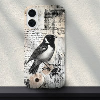 Grunge Newspaper Bird Collage Scrapbook Monogramme