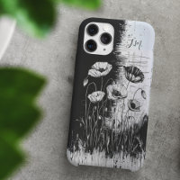 Grunge Poppy Noir Blanc Monogramme Nom personnalis