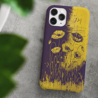 Coques iPhone 16 Grunge Poppy Yellow Purple Monogramme Nom personna