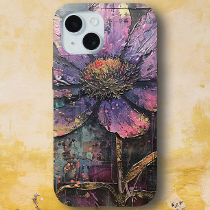 Coque Pour iPhone 15 Grunge Purple Daisy Art Abstrait Monogramme
