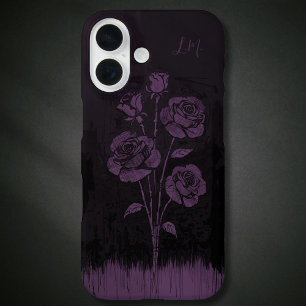 Coques iPhone 16 Grunge Rose Black Purple Monogramme Nom personnali