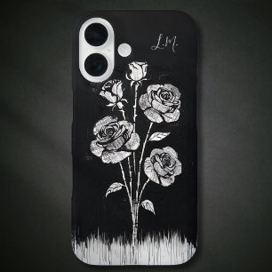 Coques iPhone 16 Grunge Rose Noir Blanc Monogramme Nom personnalisé