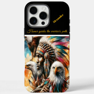 Coques iPhone 16 Pro Max Guerrier africain avec des aigles.