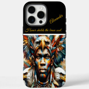 Coques iPhone 16 Pro Max Guerrier africain orné d'aigle, art de l'IA
