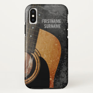 Coques Pour iPhone Guitare Acoustique Grunge Gris Nom Personnalisé