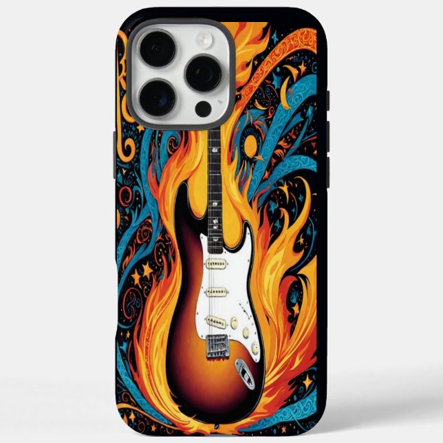 Coques Case-Mate iPhone Guitare électrique en flammes vives (Verso)