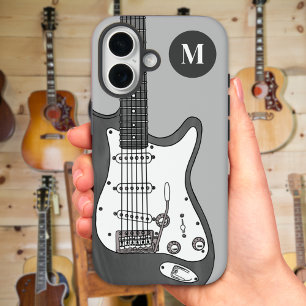 Coques iPhone 16 Guitare Électrique Personnalisée Gris Noir Blanc M