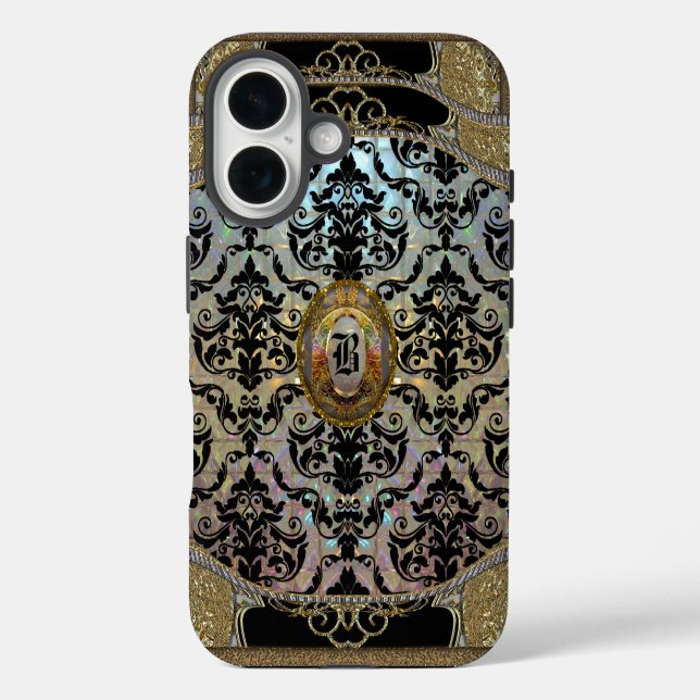 Coques Case-Mate iPhone Halleesham Elegant Damask Monogramme (Verso)