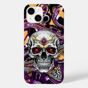 Coque Pour iPhone 14 Halloween au crâne de sucre pourpre et noir