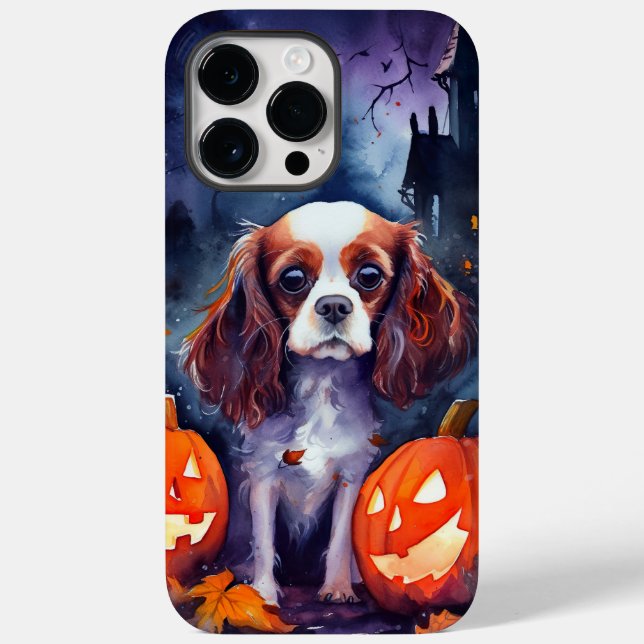 Coques Case-Mate iPhone Halloween Cavalier King Charles Citrouille espagno (Verso)