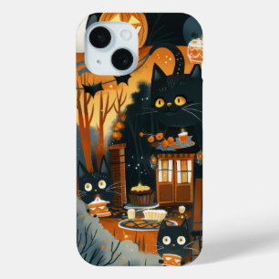 Coque Pour iPhone 15 Halloween Chats noirs et Lunes Enfants en cuisine
