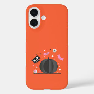 Coques iPhone 16 Halloween Citrouille noir et chat mignon