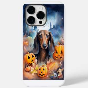 Coque Pour Pour iPhone 14 Pro Max Halloween Dachshund Avec La Peur Citrouille