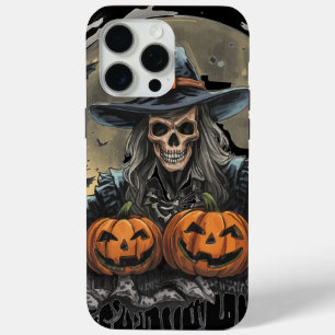 Coque iPhone 15 Pro Max Halloween,Gardien des Citrouilles, Crânes Citrouil