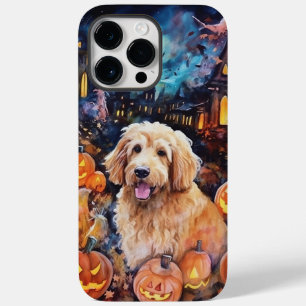 Coque Pour Pour iPhone 14 Pro Max Halloween Goldendoodle avec la peur Citrouille