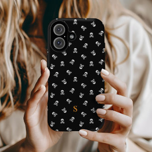 Coques iPhone 16 Halloween monogramme et crâne croisé