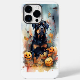 Coque Pour Pour iPhone 14 Pro Max Halloween Rottweiler avec la peur Citrouille