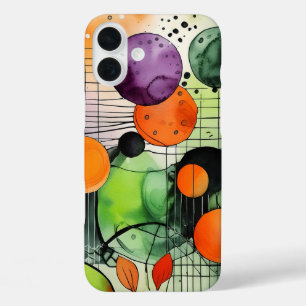 COQUES iPhone 16 PLUS HALLOWEEN VERT & ORANGE & PURPLE ABSTRAIT
