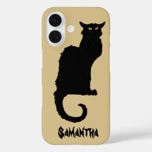 Coques iPhone 16 Halloween vintage, Chat noir Art Nouveau Éffrayant