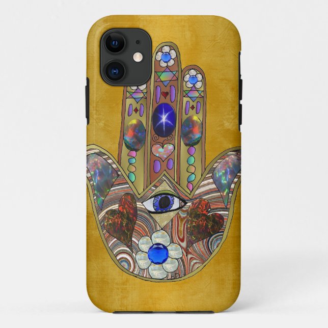 Coques Case-Mate iPhone Hamsa Coeurs Fleurs Opal Art sur Or (Dos)