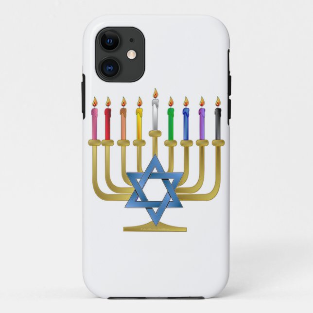 Coques Case-Mate iPhone Hanoukka Rainbow Candles Gold Menorah (Dos)