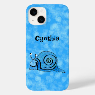 Coque Pour iPhone 14 Happy Fun Snail Blue Shell White Eyes on Blues