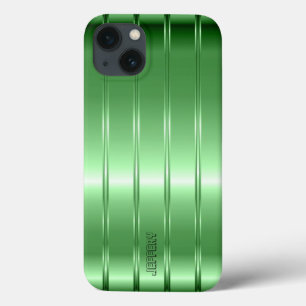 iPhone 13 Case Haute technologie Metallic Green Stripes Design