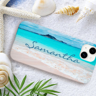 Coque iPhone 15 Mini Hawaii tropical plage de sable photo ajouter votre
