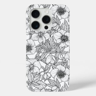 Coque iPhone 15 Pro Hellebores en noir et blanc