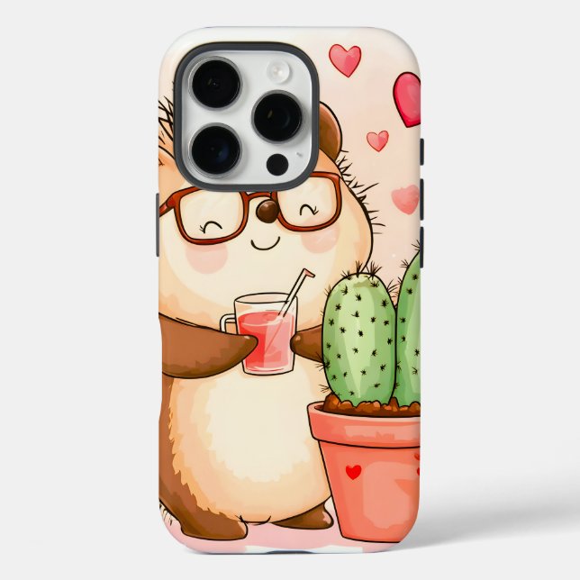 Coques Case-Mate iPhone Hérisson Cactus Chedgehog Aquarelle (Verso)