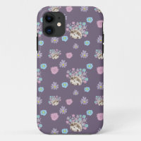 hérisson et fleurs motif