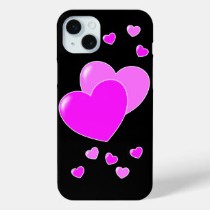 Coque iPhone 15 Mini Herzchen roses sur noirs