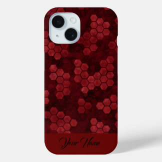 Coque Pour iPhone 15 Hexagon rouge de luxe Votre nom Magie Abstraite