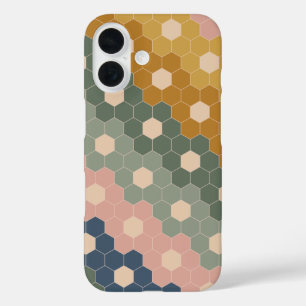 Coques iPhone 16 Hexagone géométrique Formes florales Terre Rose ve