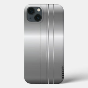 iPhone 13 Case Hi Tech Metallic Argent Stripes 2 Design