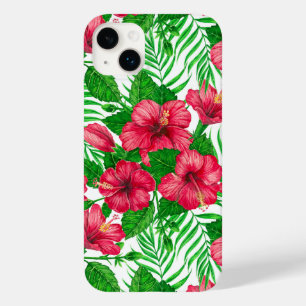 Coque Pour iPhone 14 Plus Hibiscus et palmiers feuilles