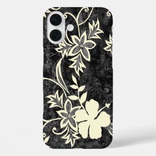 Coques iPhone 16 Plus Hibiscus hawaïen de Waimanalo Batik Noir