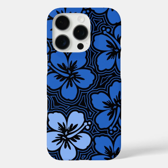 Coques Case-Mate iPhone Hibiscus hawaïens floraux de l'île Bleu rayé (Verso)
