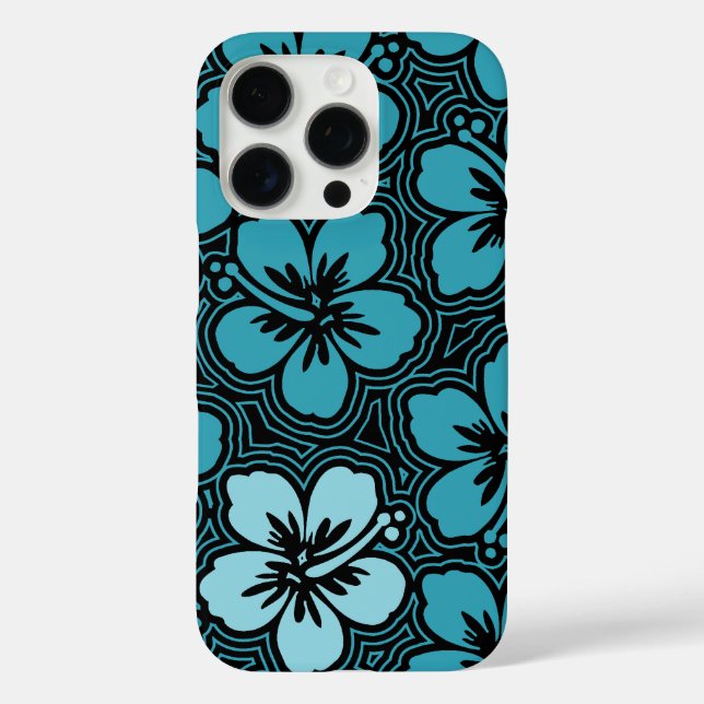 Coques Case-Mate iPhone Hibiscus hawaïens floraux de l'île Turquoise rayé (Verso)